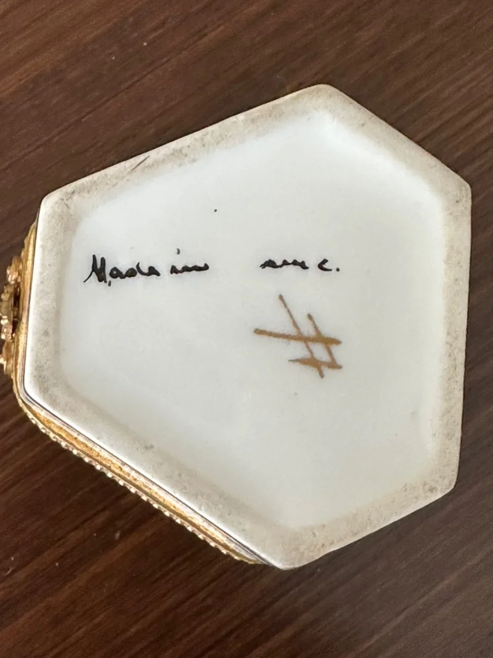 VTG Limoges France Porcelain Hexagon Trinket Box Hand Painted Floral Gold
